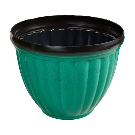 Large Ribbed Plastic Planter Pots For Indoor Outdoor Garden Lightweight Durable Flower Pot With Hole Recyclable Design - Green