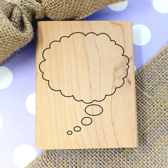 Large Right Thought Cloud Art Rubber Stamp, Laser Engraved Craft Stamp on Wood Mounted Block, Size 1-3/4” x 1-3/4”, Made in USA