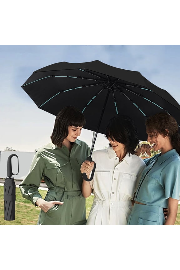 Large Ring Buckle Windproof Automatic Umbrella | 27 Inch 2-3 Person Travel Umbrella | Sturdy 10-Rib Design with Sun Protection Coating