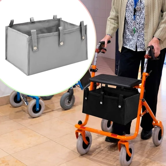 Large Rollator Basket Foldable Cloth Under Seat for Four Wheel Rollator, Carry Insert for Seniors Women Men Travel Activities, Multipurpose Pockets, Grey,A, By PRYESS