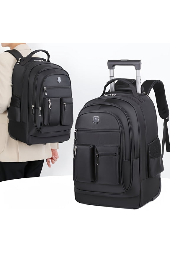 Large Rolling Backpack]1pc Large Capacity Rolling Backpack | Multi-Functional Laptop Travel Trolley Bag with Retractable Handle, Aluminum Frame, Oxford Fabric-Smooth-Rolling Wheels, Anti-Slip Design