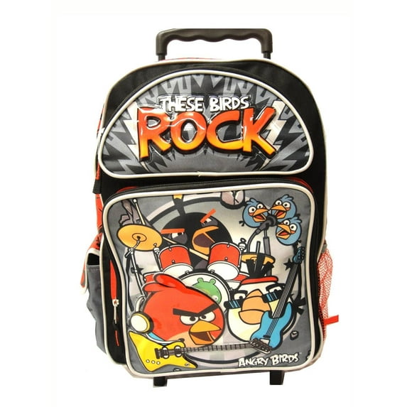 Large Rolling Backpack - Angry Birds - These Birds Rock School Bag New 076850