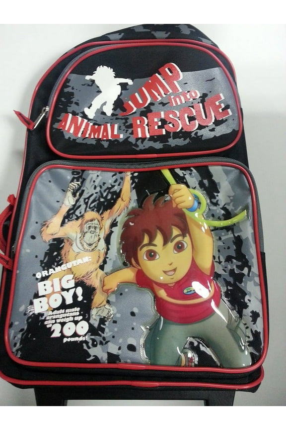 Large Rolling Backpack - Go Diego Go - Red/Black School Bag New 810556