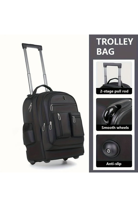 Large Rolling Backpack - Retractable Handle & Aluminum Frame - Spacious Oxford Fabric Design - For School, Travel, Picnics - Multi-Compartment