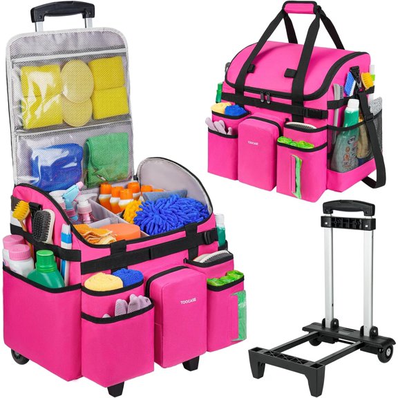 Large Rolling Cleaning Caddy Bag with Detachable Trolley & Shoulder Straps