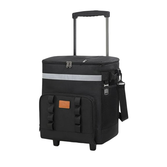 Large Rolling Cooler, 50 Quart Leakproof Insulated Soft Cooler Bag with Wheels and Handle Collapsible for Shopping Picnic BBQ Beach Travel Outdoor (Black)