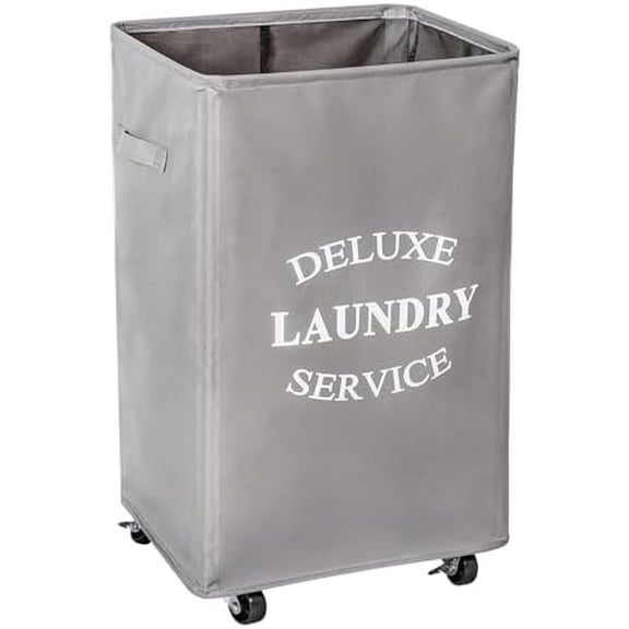 Large Rolling Laundry Basket Wheels 90L Collapsible Tall Laundry Hamper Handle Foldable Dirty Clothing Basket Fold up Rectangular Hampers for Laundry Dorm Room (Grey)
