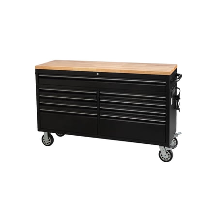 Large Rolling Tool Cabinet 61 Inch - 9-Drawer Tool Storage with Wood Work Surface for Warehouse, Workshop