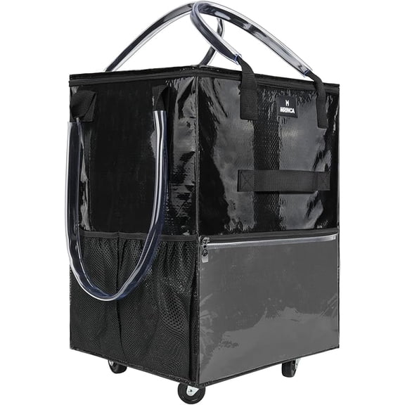 MRINCA 130L Rolling Tote Bag with Wheels, Foldable Shopping Grocery Cart, 5 Swivel Wheels, Multi Pockets, Heavy Duty for Laundry Moving Travel, Black