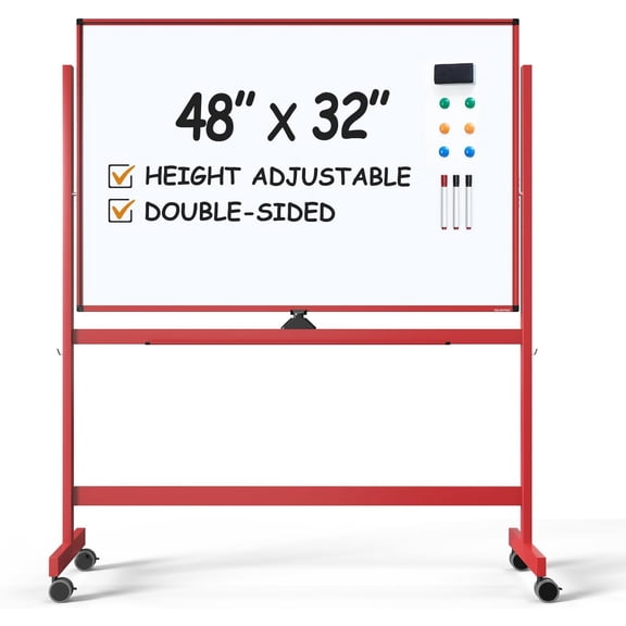 Large Rolling Whiteboard - Dry Erase 48 x 32 White Board Height Adjust Double Sides Mobile Portable Easel Wheels, Dry Erase Board with Stand for , & Classroom