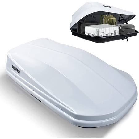 Large Rooftop Cargo Carrier Box, Heavy Duty Hard Shell Roof with Security Keys, Waterproof Rooftop Cargo Box, 62 (L) x 31 (W) x 15(H) Inches, 14 Cubic Feet (Tool-Free Install), White