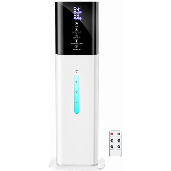 Large Room Cool Mist Humidifier 8L Top Fill with Humidistat 3 Speeds 48H Runtime Quiet Sleep Mode Night Light 12H Timer 360 Nozzle Aroma Diffuser White