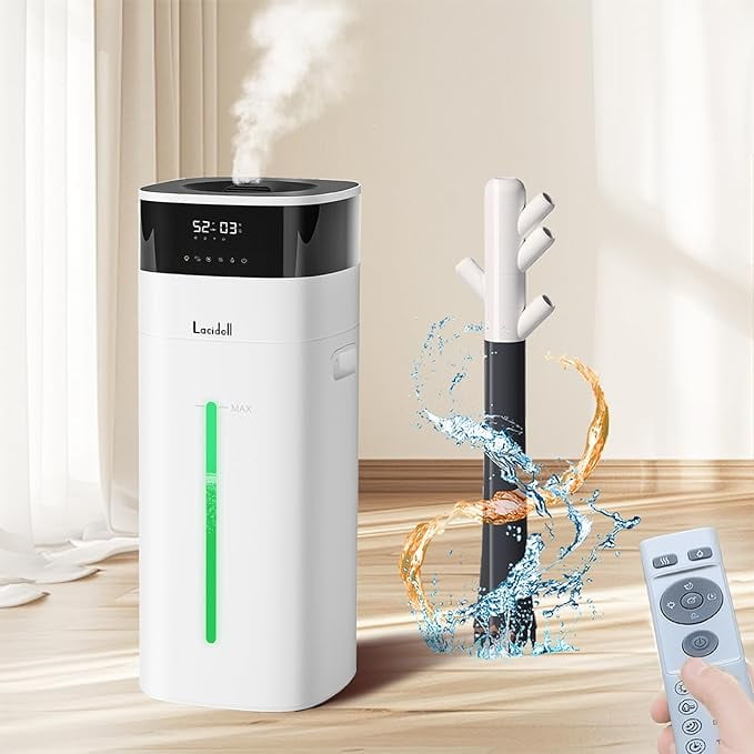 Large Room Humidifier  Cool & Warm Mist, 20L / 5.3Gal Whole House Air Humidifier with Essential Oil Diffuser and Extended Tube, Covers up to 2000 sq ft for Home, Bedroom, Nursery, and Plants, White