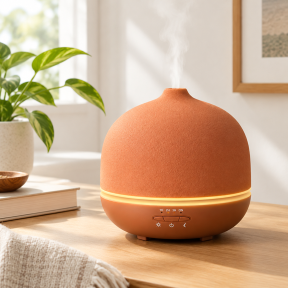 Large Room Stone Oil Diffuser 500ml Handmade Ceramic Terracotta Diffuser With Timer & Ambient Light