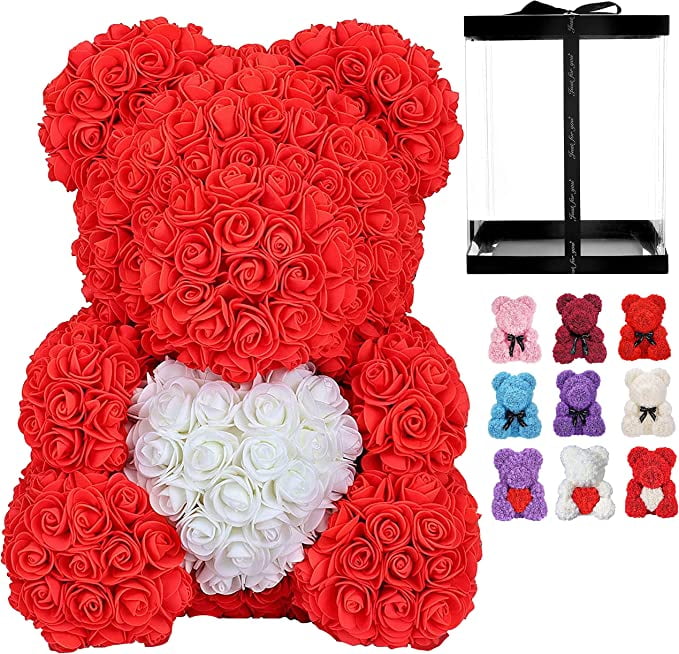 Large Rose Bear,16in Rose Teddy Bear, Handmade Fully Assembled