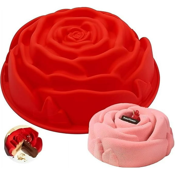 Large Rose Flower Shapes Non-Stick Silicone Cake Molds, Valentine's Day 9.3" Big Rose Flower Birthday Cake Mold,Party Cake Mold for Baking, Gelatin Molds for Making Birthday Cakes, Breads, Pies