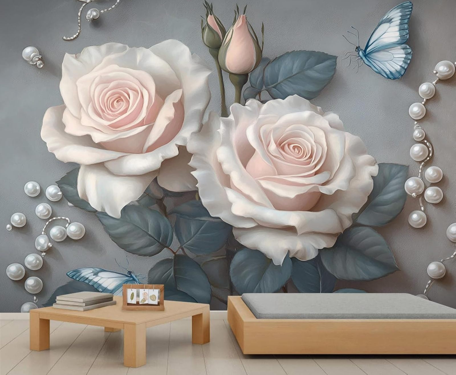 Large Rose Wall Mural Pink Roses - Nordic Light Luxury Mural For Living ...