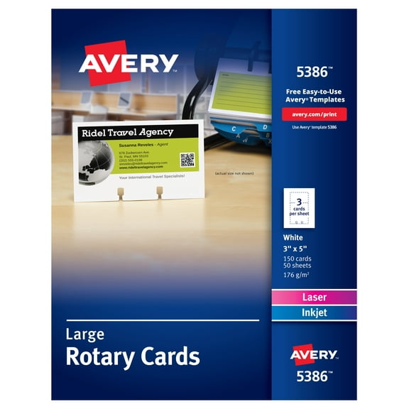 "Large Rotary Cards, Laser/inkjet, 3 X 5, White, 3 Cards/sheet, 150 Cards/box | Bundle of 5 Boxes"