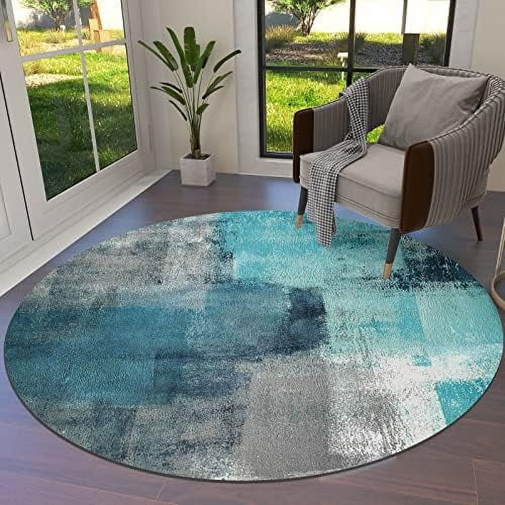 Large Round Area Rugs 6 FT Diameter for Living Room Turquoise and Grey ...