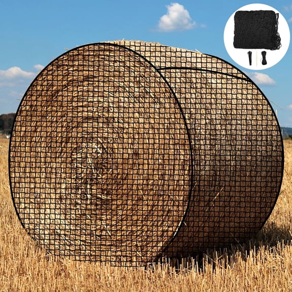 Large Round Bale Hay Net 5x5 ft for Horses, Heavy Duty Slow Feed Hay Net with Knotless Design and 1.7" Holes for Livestock Goats, Fits for Round Bales 4x4-5x5ft or Square Bales 3x3x8-4x4x8ft