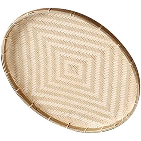 Large Round Bamboo Woven Tray No Hole Natural Bamboo Basket for Food Serving Snack Display Kitchen Dining 16.38 Inch$$Home Decor, Kitchen, & Other