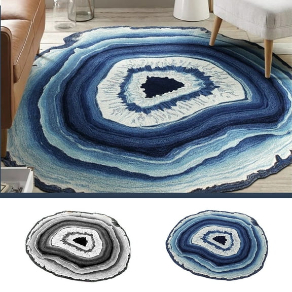 Large Round Carpet Mat Washable Non-Slip Polyester Floor Rug for Indoor Outdoor Use, Durable Pet-Friendly Easy Clean Decor for Bedroom Balcony Patio FAJHHA | Blue