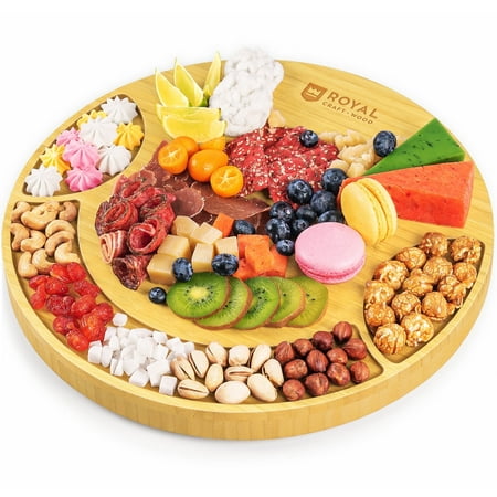 Royal Craft Wood Large Round Cheese Board Set – Bamboo Charcuterie Board with Knife Set & Party Board – Wooden Cheese Cutting Board and Serving Tray for Kitchen & Entertaining (13.5")