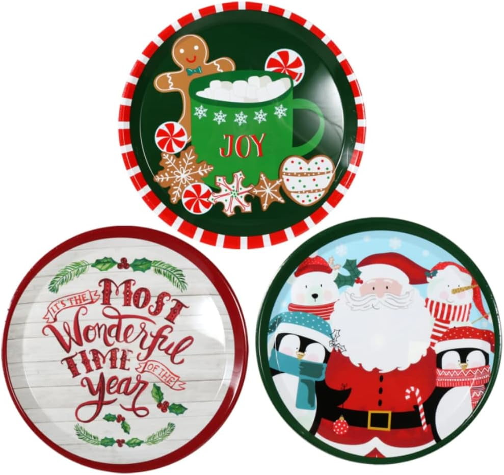 Large Round Christmas Platters 13.75 in. for Holiday Settings Set of 3