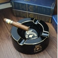 thumbnail image 1 of Large Round Cigar Ashtray with 4 Cigar Rests -  Porcelain for Outdoor & Indoor Use, 1 of 3