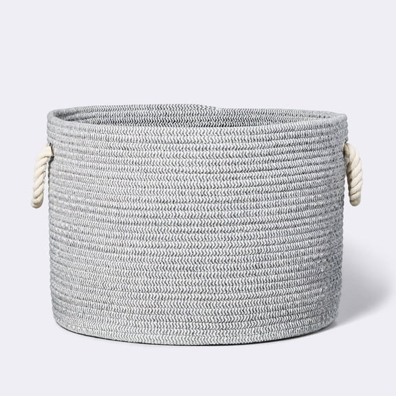 Large Round Coiled Rope Basket for Storage and Organization, Circular Shape with Handles, Modern Decor Style