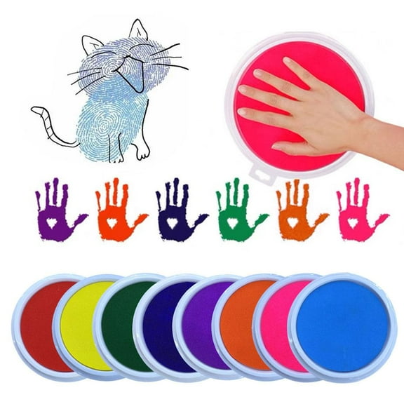 Large Round Craft Ink Pads,Finger Palm Ink Stamps DIY Graffiti Inkpad,Washable Rainbow Finger Ink Pad for Fingerprints Birth Footprint