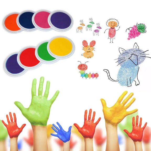 Large Round Craft Ink Pads,Finger Palm Ink Stamps DIY Graffiti Inkpad,Washable Rainbow Finger Ink Pad for Fingerprints Birth Footprint