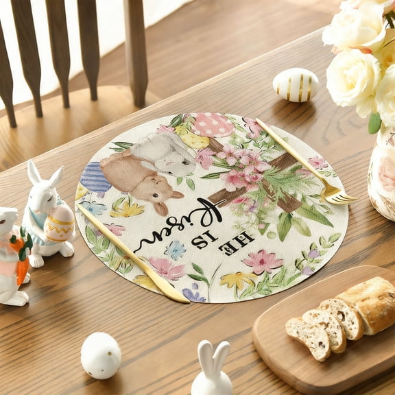 Large Round Easter Placemat 15.75 Inch Holiday Table Mat Thickened Waterproof Placemat for Dining Table Kitchen Decor Washable Table Setting Mat Festive Home Decor Easy to Clean Polyester Fabric