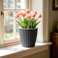 thumbnail image 1 of Large Round Faux Woven Rattan Plastic Planter with Matching Drainage Tray, Breathable Shatterproof Flower Pot for Succulents Houseplants Indoor Decor, Dark Gray, 1 of 6