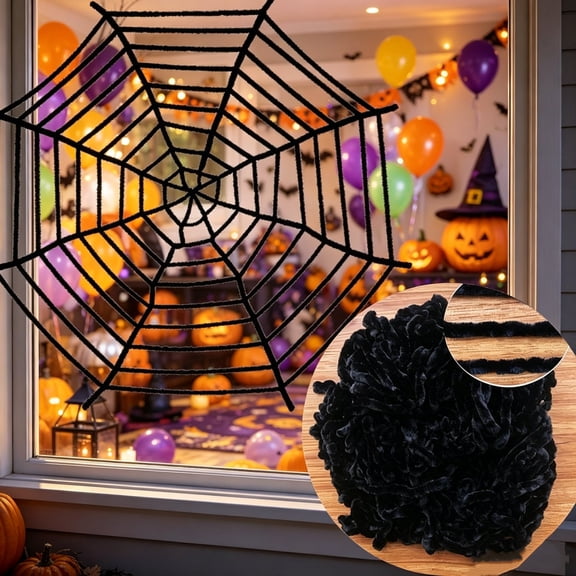 Large Round Fuzzy Spider Web Halloween Decoration, 59in Outdoor Wall Tree Prop for Haunted House