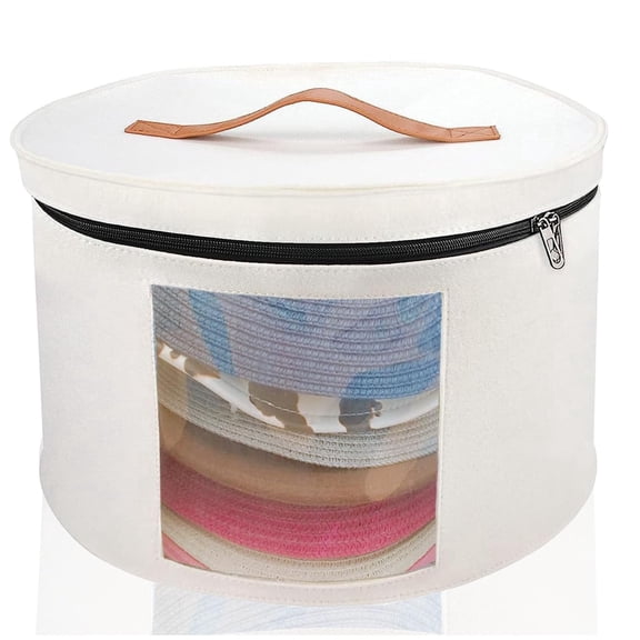 Large Round Hat Box for Women Storage, 16.93" D x 10.24" H Travel Hat Carrier Case Organizer, White