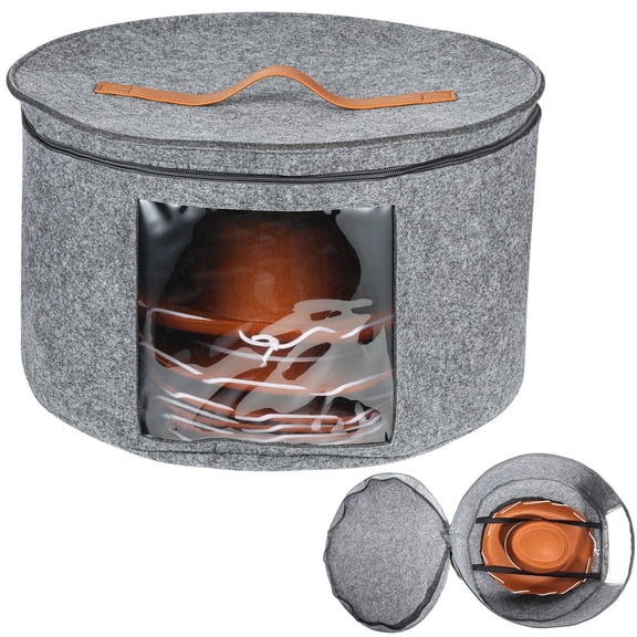Large Round Hat Storage Box,17x17x10in Hat Travel Case with Handle Foldable Felt Storage container with Zipper Lid for Women Storage