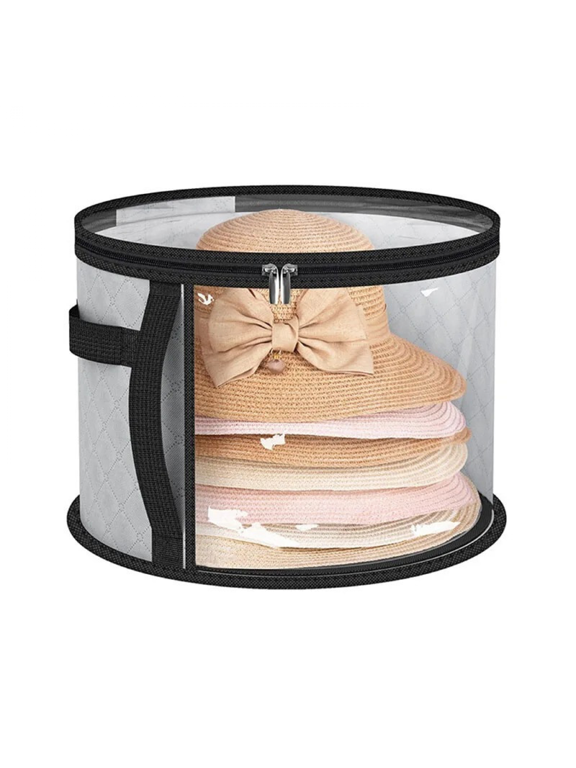 Large Round Hat Storage Box for Women Men Travel Organizer Case w/ Dustproof Lid-Grey