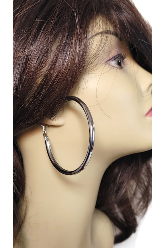 Large Round Hoop Earrings Silver Tone 2.75 inch