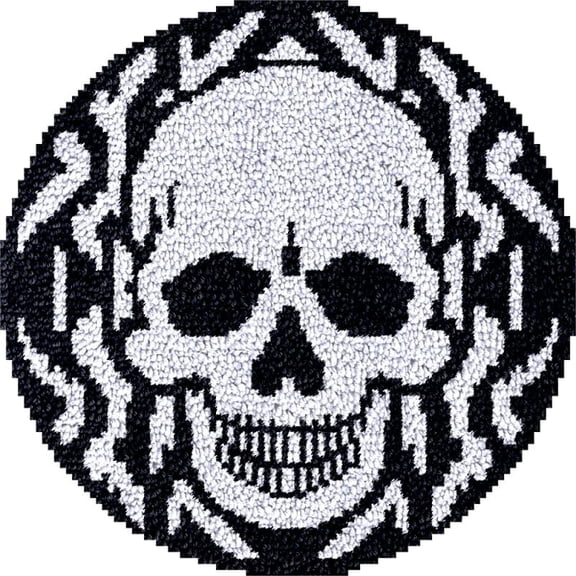 Large Round Latch Hook Rug kits Black & White Skeleton Latch Hook kit Cushion Blanket Embroidery Craft Kits For Beginner DIY Latch Hook Carpet Rug Kit with Printed Canvas 60x60cm