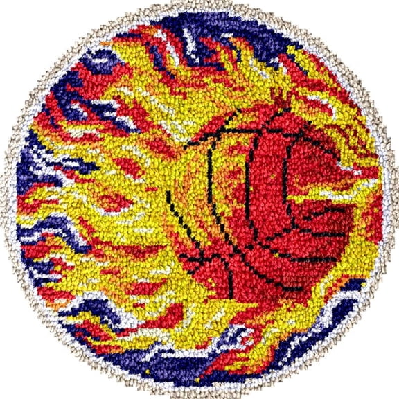 Large Round Latch Hook Rug kits Fire Basketball Latch Hook kit Cushion Blanket Embroidery Craft Kits For Beginner DIY Latch Hook Carpet Rug Kit with Printed Canvas 60x60cm