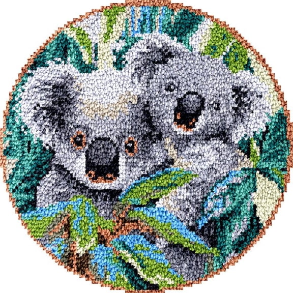Large Round Latch Hook Rug kits Koala Bears Latch Hook kit Cushion Blanket Embroidery Craft Kits For Beginner DIY Latch Hook Carpet Rug Kit with Printed Canvas 60x60cm