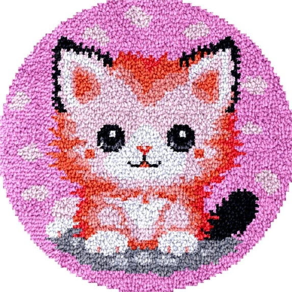 Large Round Latch Hook Rug kits Little Kitten Latch Hook kit Cushion Blanket Embroidery Craft Kits For Beginner DIY Latch Hook Carpet Rug Kit with Printed Canvas 60x60cm