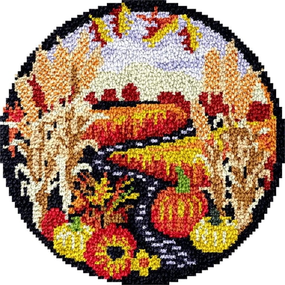 Large Round Latch Hook Rug kits Pumpkins Latch Hook kit Cushion Blanket Embroidery Craft Kits For Beginner DIY Latch Hook Carpet Rug Kit with Printed Canvas 60x60cm