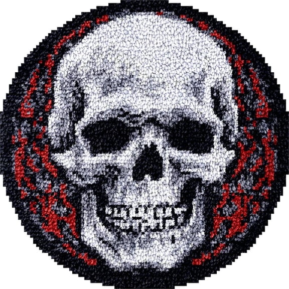 Large Round Latch Hook Rug kits Red Skeleton Latch Hook kit Cushion Blanket Embroidery Craft Kits For Beginner DIY Latch Hook Carpet Rug Kit with Printed Canvas 60x60cm