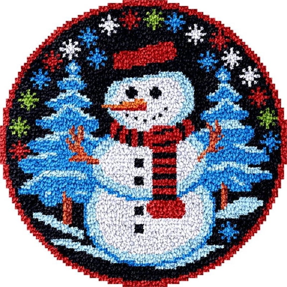Large Round Latch Hook Rug kits Snowman Latch Hook kit Cushion Blanket Embroidery Craft Kits For Beginner DIY Latch Hook Carpet Rug Kit with Printed Canvas 60x60cm