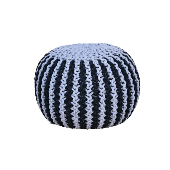 Large Round Pouf Ottoman Braided Indoor Floor Foot Stool - Black & Grey