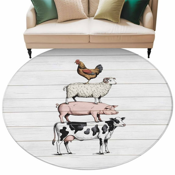 Large Round Rug 7Ft Farmhouse Wooden Grain Circle Area Rugs Washable Non Slip Indoor Floor Mats Carpet for Living Room Bedroom Dining Room Home Decor