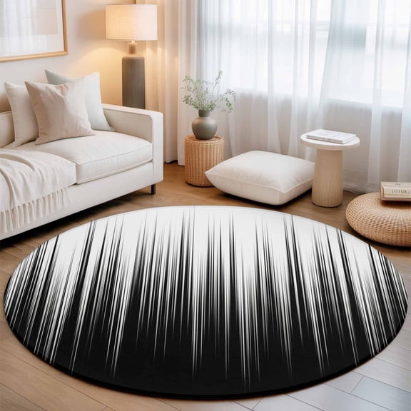 Large Round Rug 8Ft, Black White Non-Slip Washable Circle Rugs Carpet, Modern Geometric Abstract Gradient Striped Indoor Outdoor Rug Floor Mats Throw Runner for Bedroom Living Room Bathroom