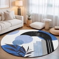 thumbnail image 1 of Large Round Rug 8Ft, Boho Middle Century Non-Slip Washable Circle Rugs Carpet, Abstract Blue Geometric Botanical Indoor Outdoor Rug Floor Mats Throw Runner for Bedroom Living Room Bathroom, 1 of 8